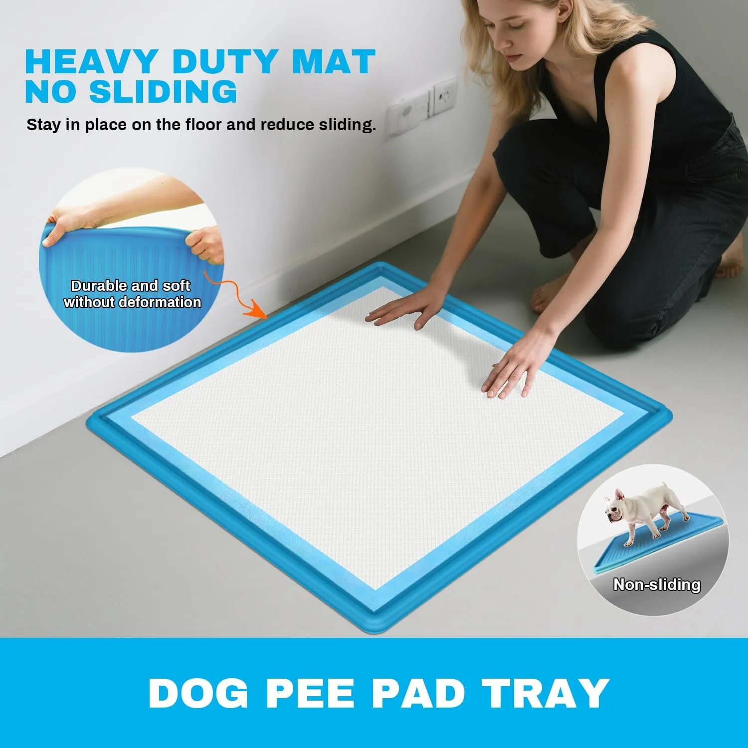 Dog Pee Pad Tray, Puppy Pad Holder for Dogs, Heavy Silicone Mat with Clips, Fits Up to 24" x 24" Disposable Pads, High Edge, Leak-Proof Toilet Mat for Potty, Doggy Baby, Cat, Rabbit Pets
