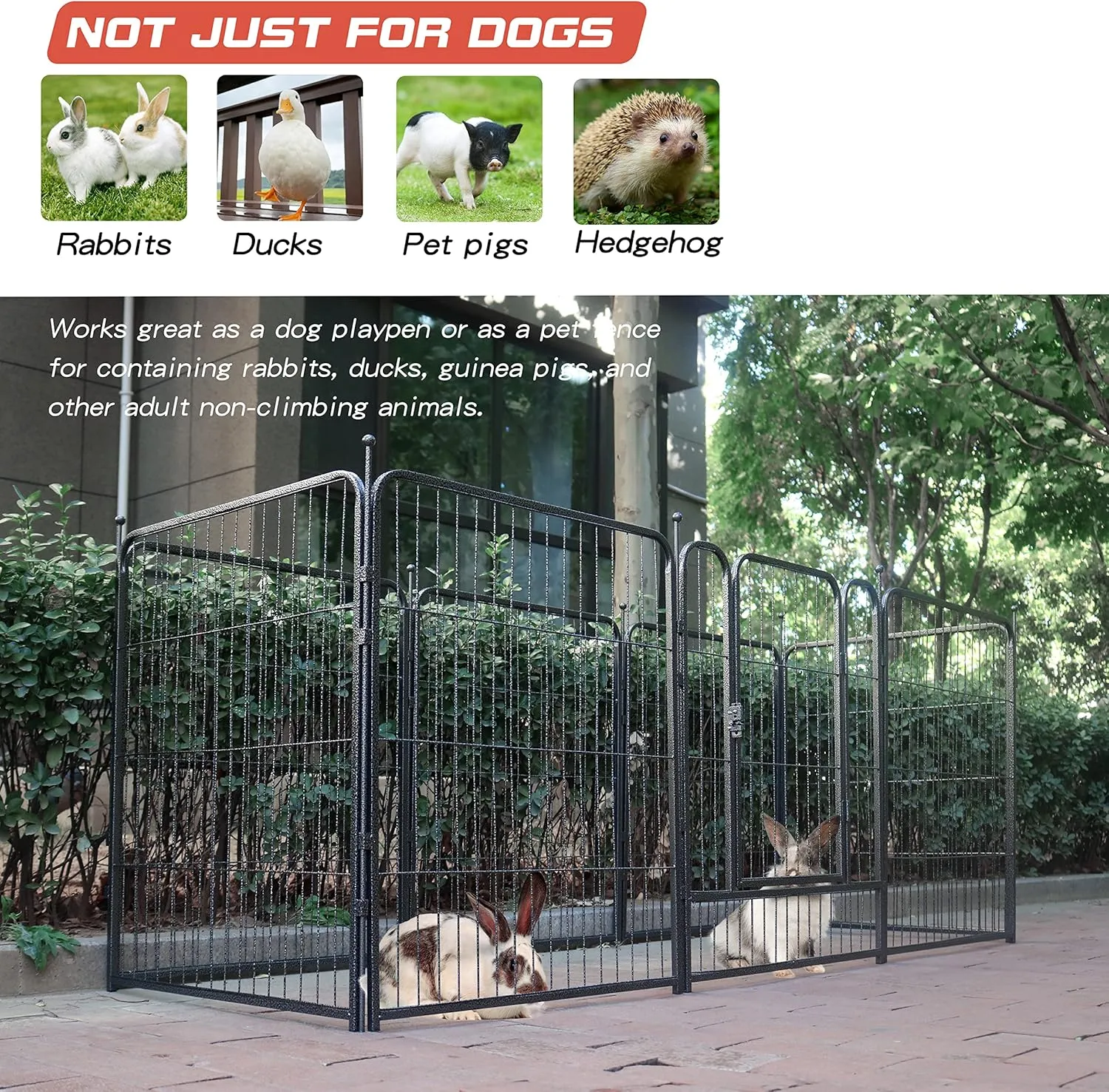 Dog Playpen,32/40/45 Inch Height in Heavy Duty, Folding Indoor Outdoor Anti-Rust Dog Exercise Fence, Portable Pet Playpen with Door for Large Medium Small Dogs and Pet (8 Panels, 32 Inch) Silver