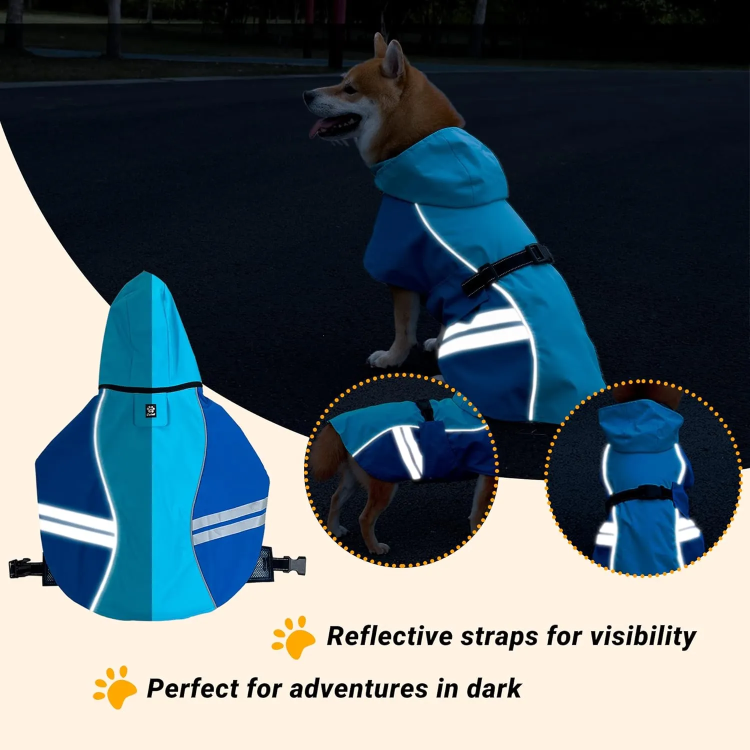 Dog Raincoat for Medium Large Extra Large Dogs, Waterproof Rain Jacket with Reflective Strap, Lightweight Hoodies Full-Body Coverage Dry Clothes (M, Blue)