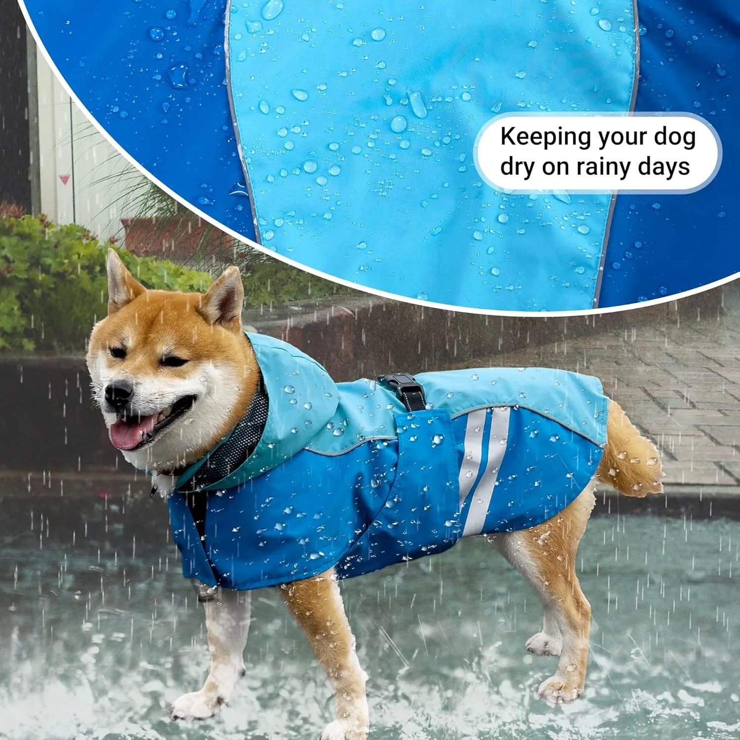 Dog Raincoat for Medium Large Extra Large Dogs, Waterproof Rain Jacket with Reflective Strap, Lightweight Hoodies Full-Body Coverage Dry Clothes (M, Blue)