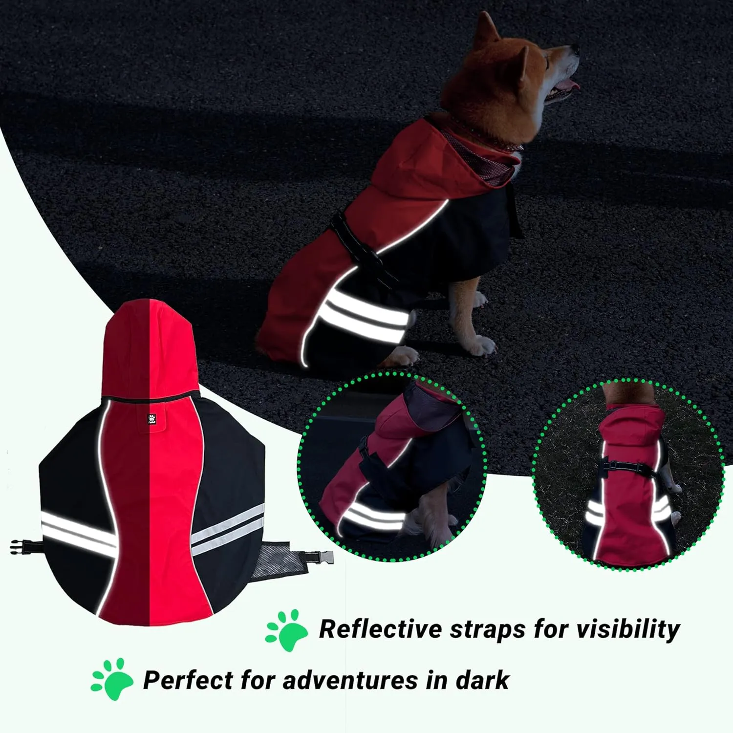 Dog Raincoat for Medium Large Extra Large Dogs, Waterproof Rain Jacket with Reflective Strap, Lightweight Hoodies Full-Body Coverage Dry Clothes (M, Red)