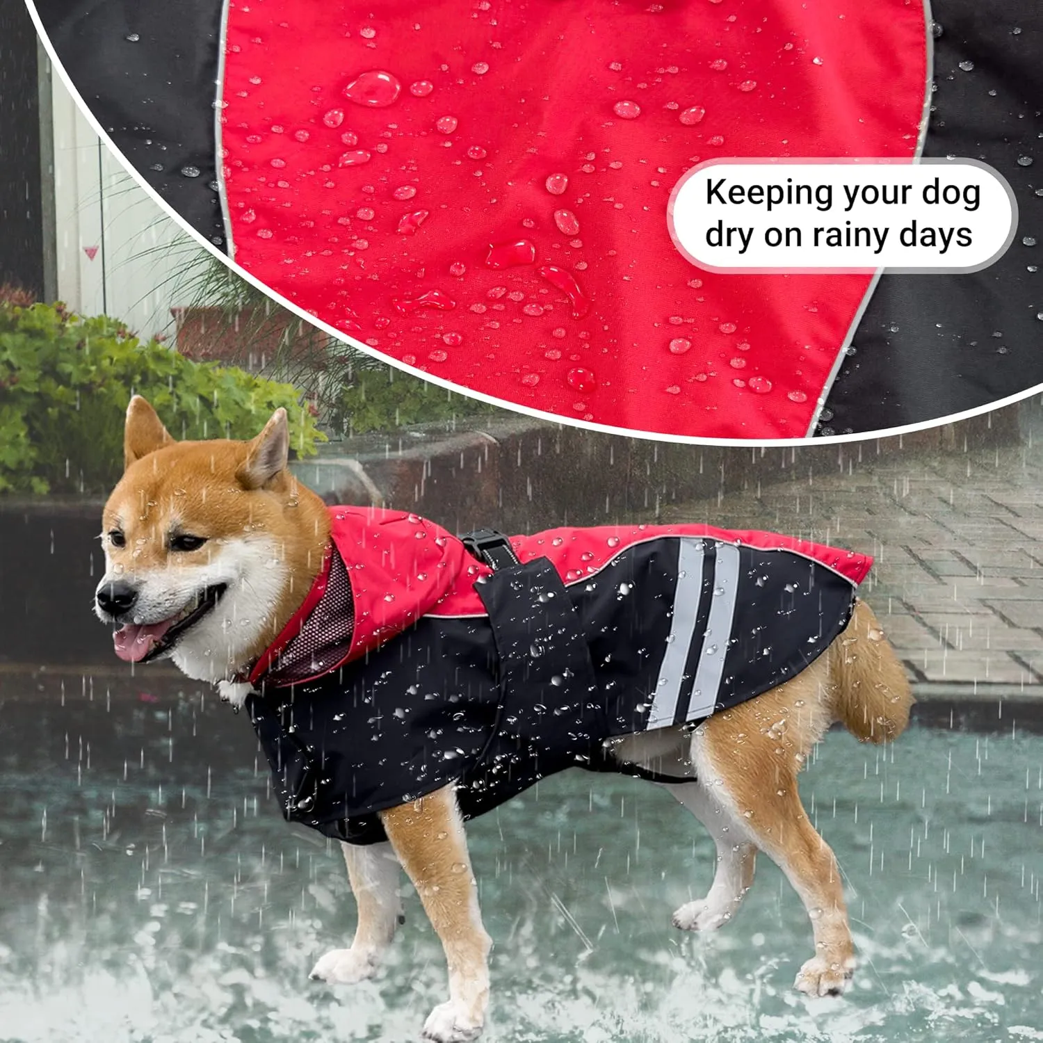 Dog Raincoat for Medium Large Extra Large Dogs, Waterproof Rain Jacket with Reflective Strap, Lightweight Hoodies Full-Body Coverage Dry Clothes (M, Red)