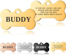 Dog Tags Personalized for Pets Custom Pet ID Tag Personalized Dog Tag Engraved on Both Sides in S/L Bone Round Black Gold Champagne Gold Silver (S Gold)