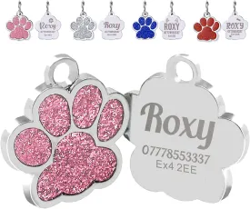 Dog Tags Personalized for Pets Dog Tag Cat Tags Personalized Dog Name Tags Personalized Dog Tags Custom Dog Tags Dog ID Tags Engraved Small Glitter Bling Paw Print(Pink Design 1)