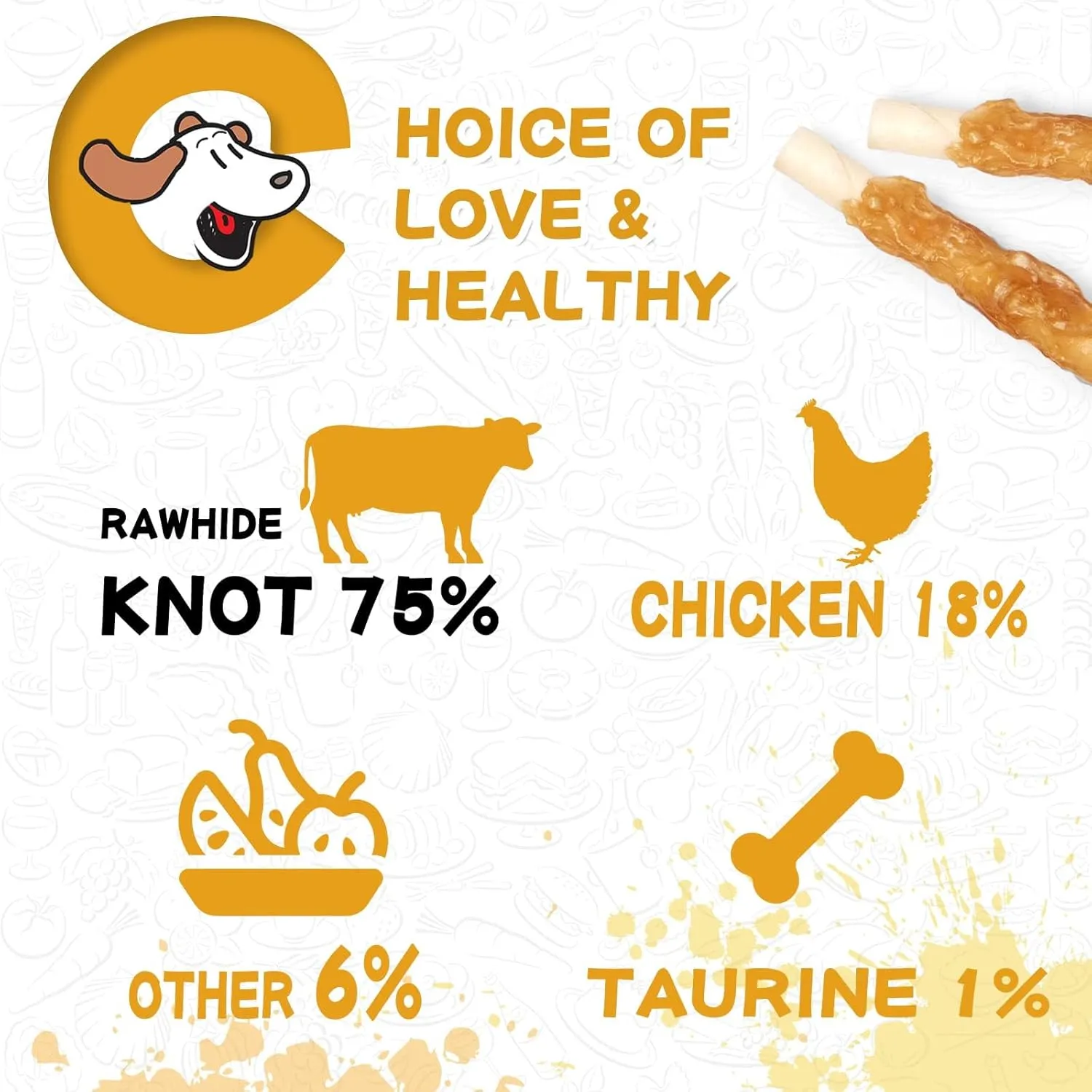 Dog Treats Chicken Wrapped Rawhide Sticks Long Lasting Dog Chews, Natural Snacks for Medium Large Dogs w/Taurine,12.5 oz