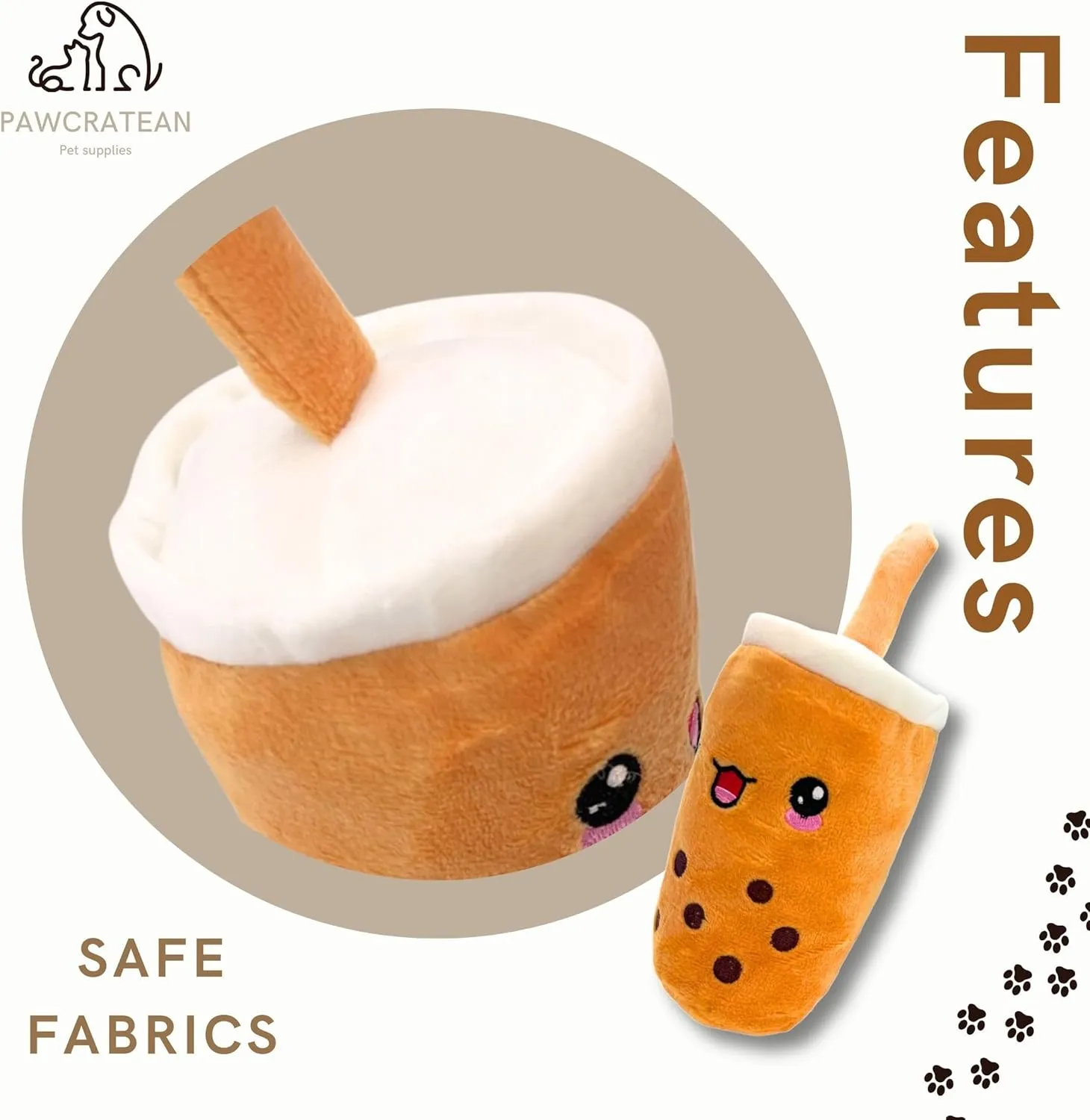 Drinks Plush Dog Toy, Squeaker, Interactive Pet Toy for Small and Medium Dogs Teeth Cleaning Self-Entertertrainment (Brown Bubble Tea)