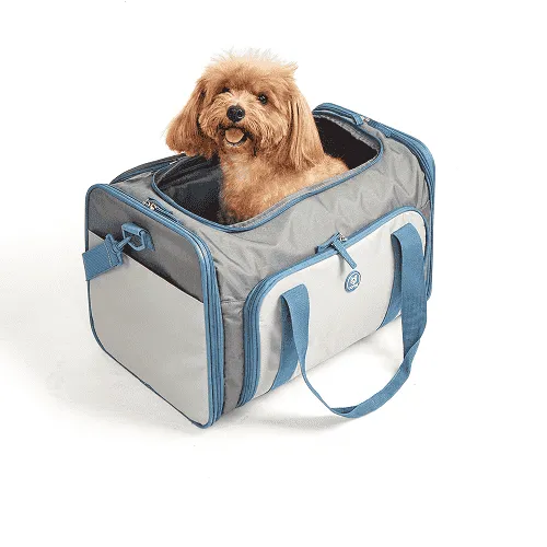 Fofos Expandable Foldable Carrier for Dogs and Cats (Grey/Blue)
