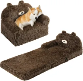 Foldable Dog Bed, Pet Couch for Small Medium Dogs Napping Playing, Washable Removable Comfy Faux Fur Cover, Orthopedic Puppy Bed with High Resilience Memory Foam and Anti-Slip Bottom, Brown