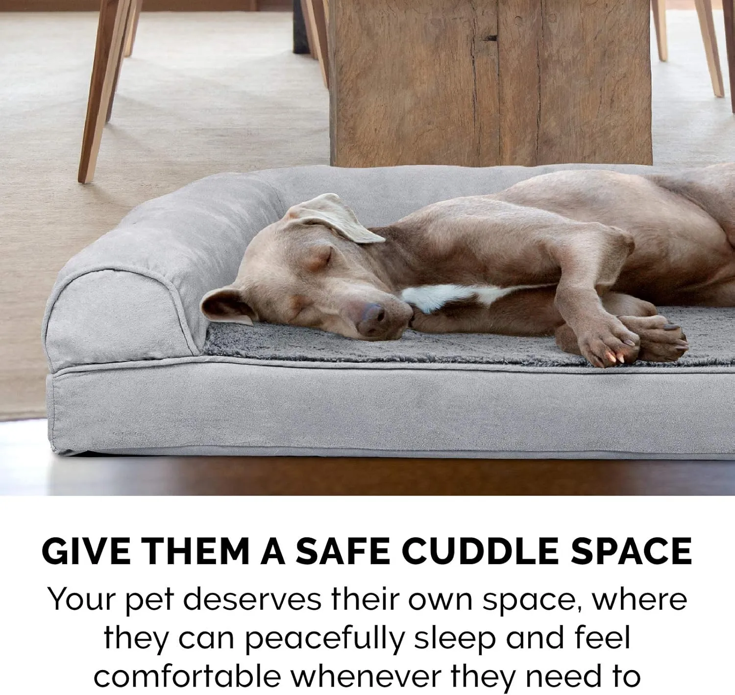 Furhaven Memory Foam Dog Bed for Medium/Small Dogs w/ Removable Bolsters & Washable Cover, For Dogs Up to 35 lbs - Plush & Suede Sofa - Gray, Medium