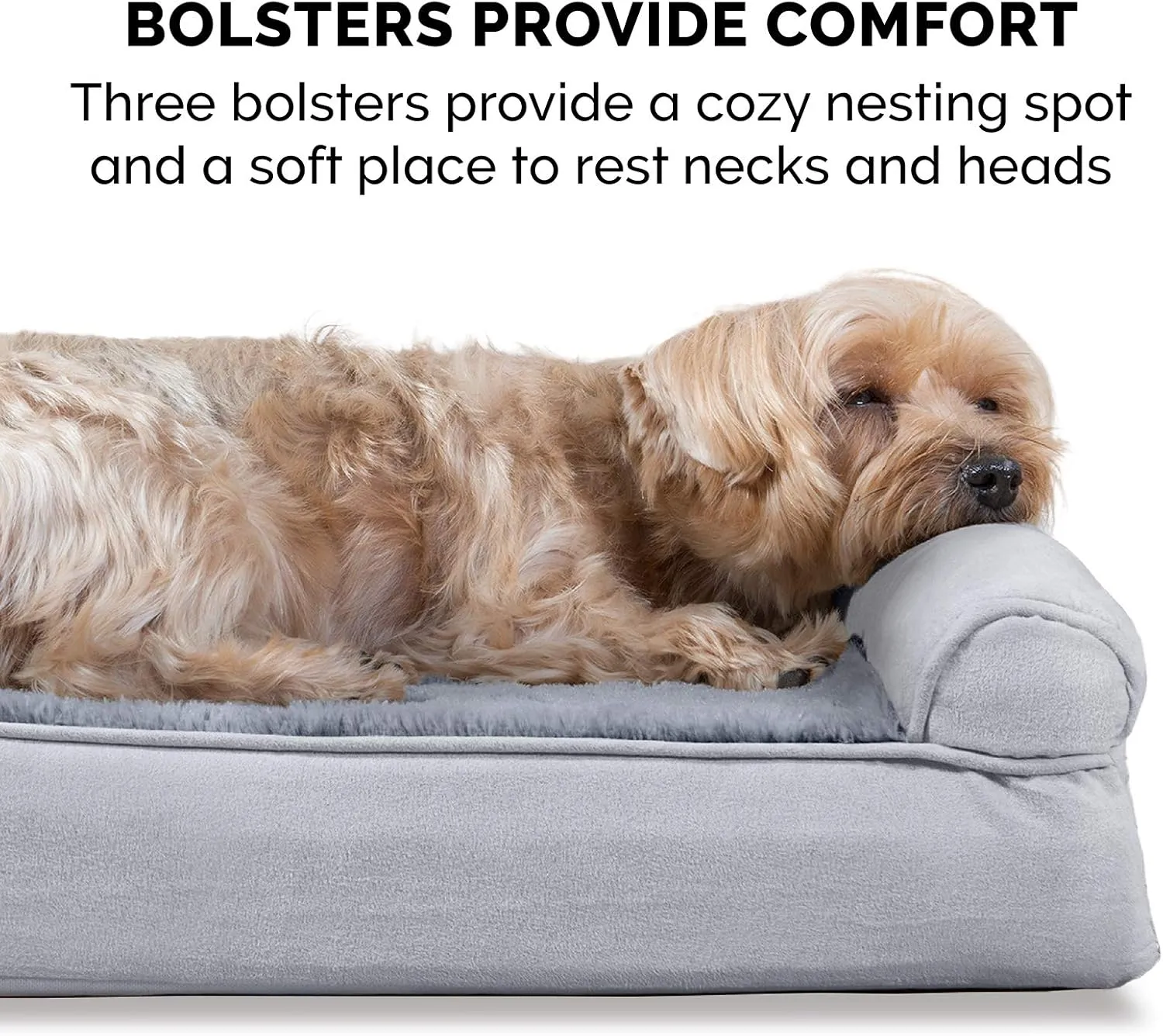 Furhaven Memory Foam Dog Bed for Medium/Small Dogs w/ Removable Bolsters & Washable Cover, For Dogs Up to 35 lbs - Plush & Suede Sofa - Gray, Medium