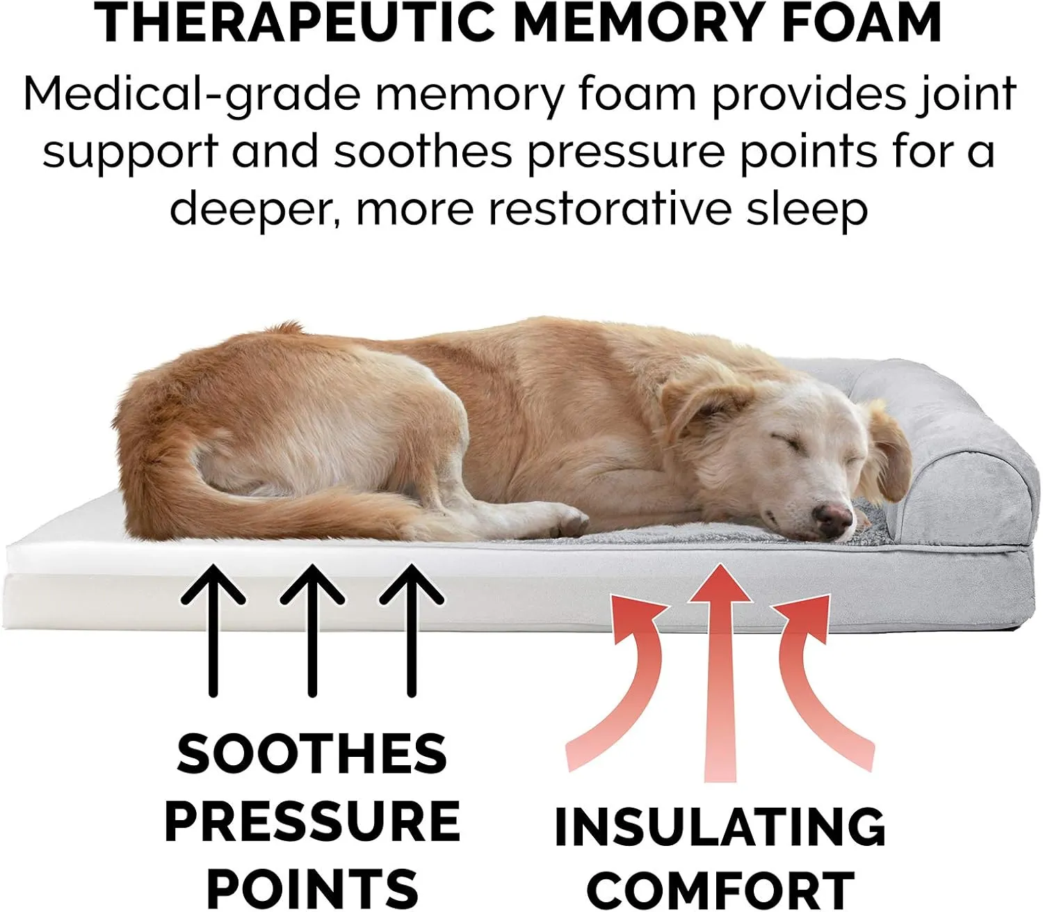 Furhaven Memory Foam Dog Bed for Medium/Small Dogs w/ Removable Bolsters & Washable Cover, For Dogs Up to 35 lbs - Plush & Suede Sofa - Gray, Medium