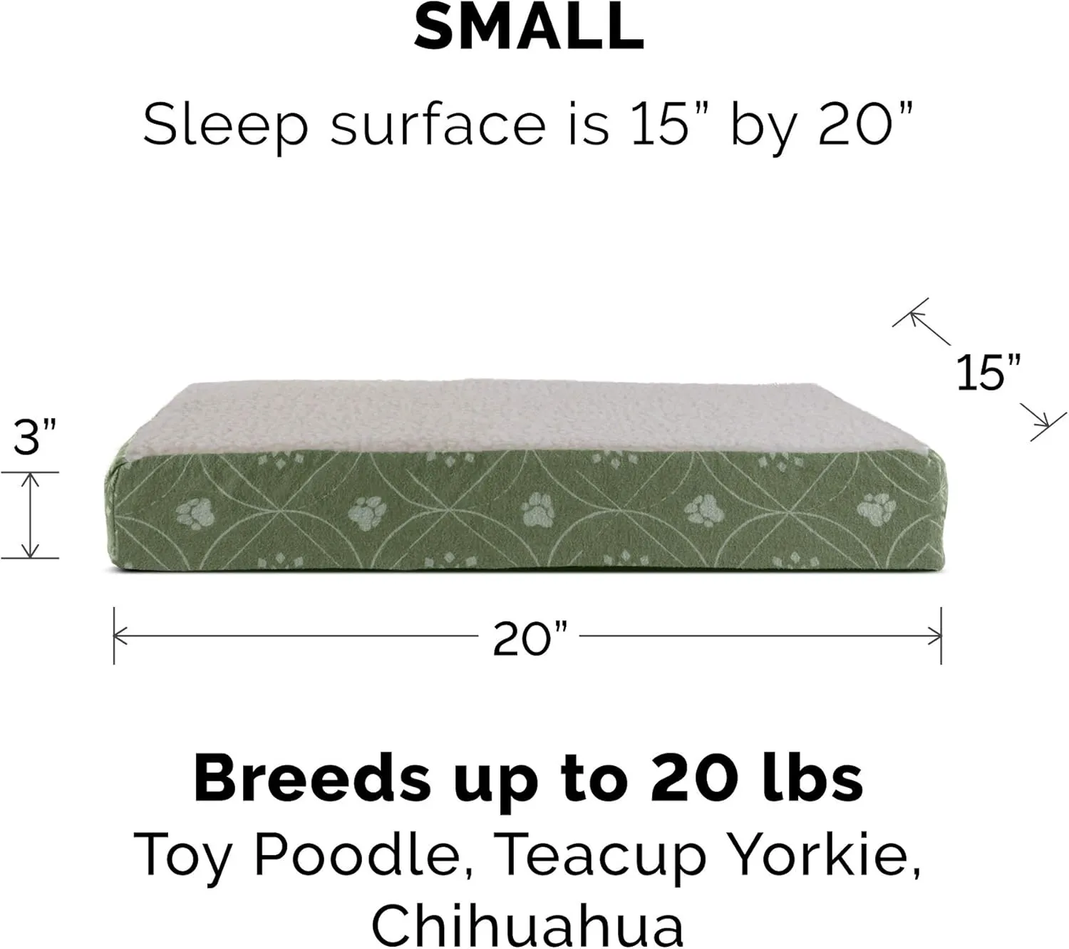 Furhaven Memory Foam Dog Bed for Small Dogs w/ Removable Washable Cover, For Dogs Up to 20 lbs - Sherpa & Flannel Paw Print Deluxe Mattress - Jade Green, Small