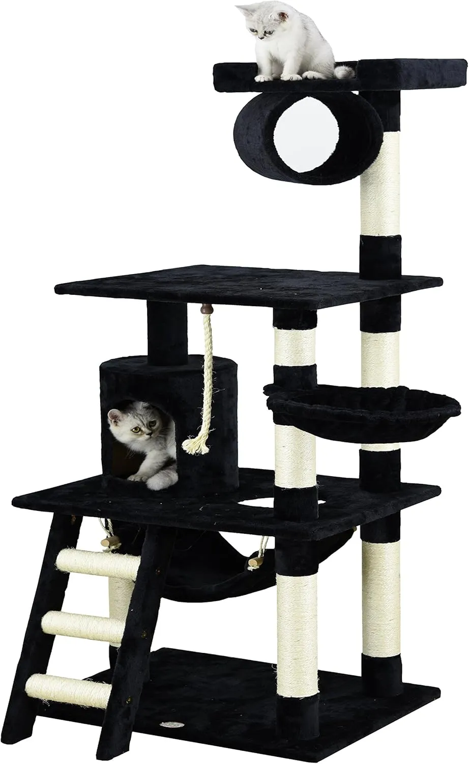 Go Pet Club - 62" Tall Cat Tree - Cat Tower with Scratching Post - Cat Tower for Indoor Cats - Multi-Level Condo, Hammock, Basket Bed - Black
