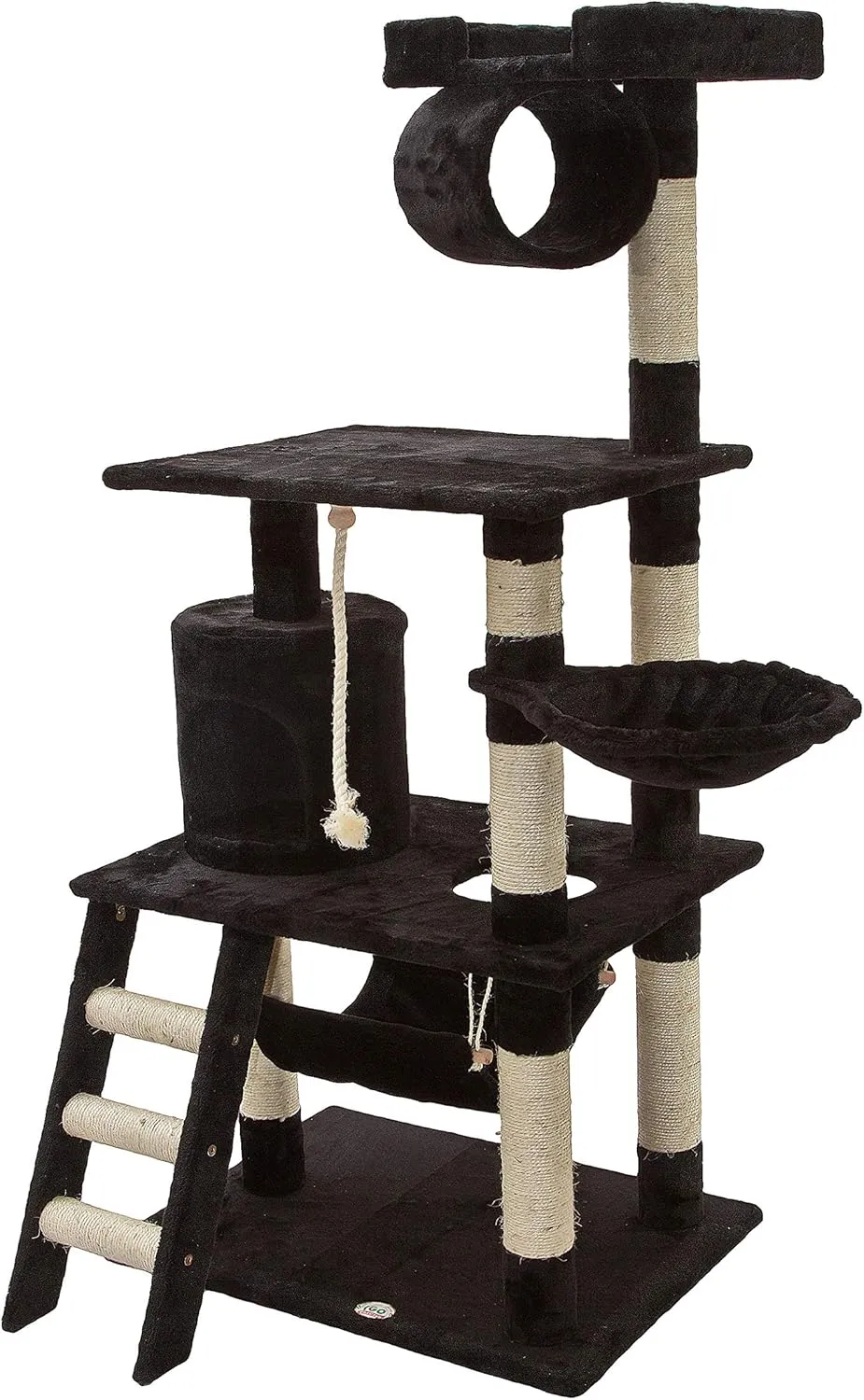 Go Pet Club - 62" Tall Cat Tree - Cat Tower with Scratching Post - Cat Tower for Indoor Cats - Multi-Level Condo, Hammock, Basket Bed - Black