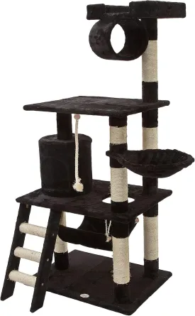 Go Pet Club - 62" Tall Cat Tree - Cat Tower with Scratching Post - Cat Tower for Indoor Cats - Multi-Level Condo, Hammock, Basket Bed - Black