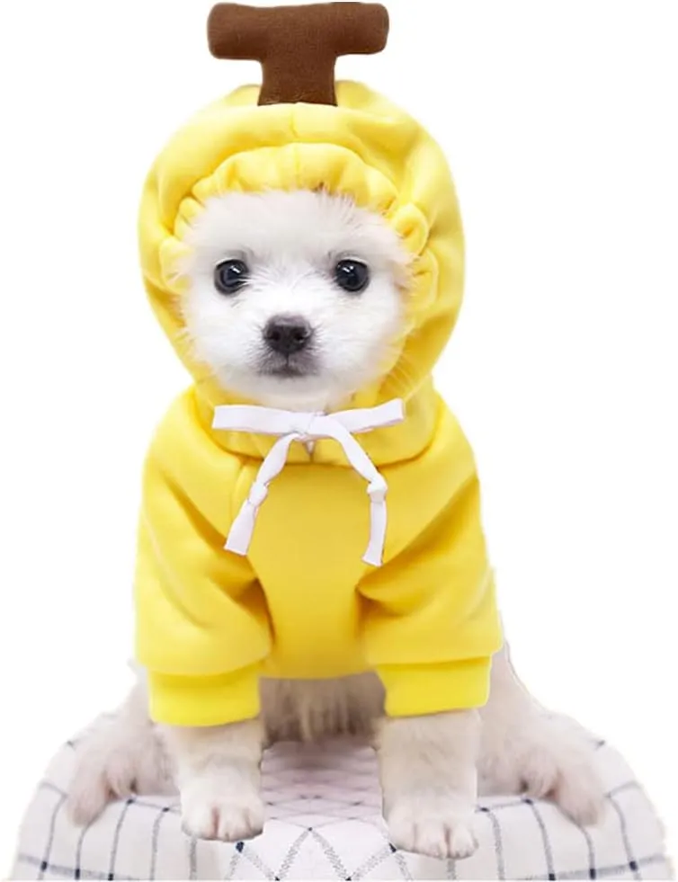 Halloween Dog Banana Costume,Cute Dog Hoodie for Small Dogs, Dog Coats for Small Dogs Winter Fall, Yorkie Chihuahua Pomeranian Puppy Clothes(Large, Yellow-Banana)