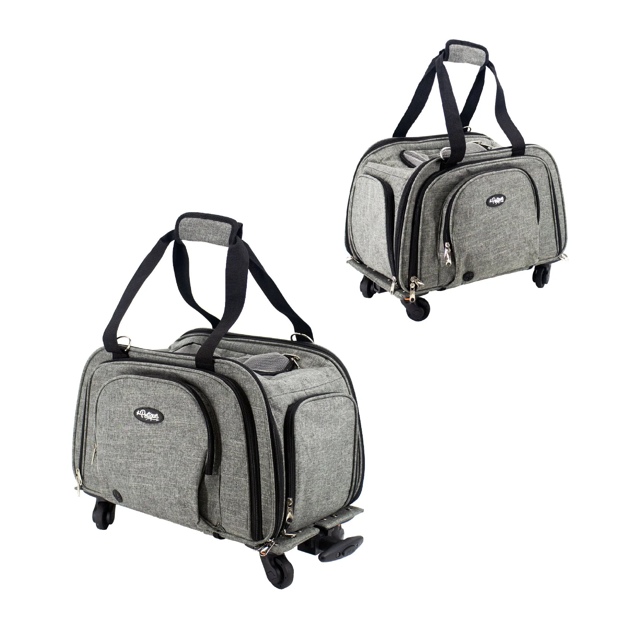 Happy Camper Expandable Pet Carrier: 4x Room, Durable Mesh, 360° Wheels, Faux-Sherpa Mat, Airline Approved, 3 Carrying Options, Zipper Doors, Removable Wheels & Base, Folds Flat for Travel for Dogs, Cats, Small Animals, Supports up to 15 LBS
