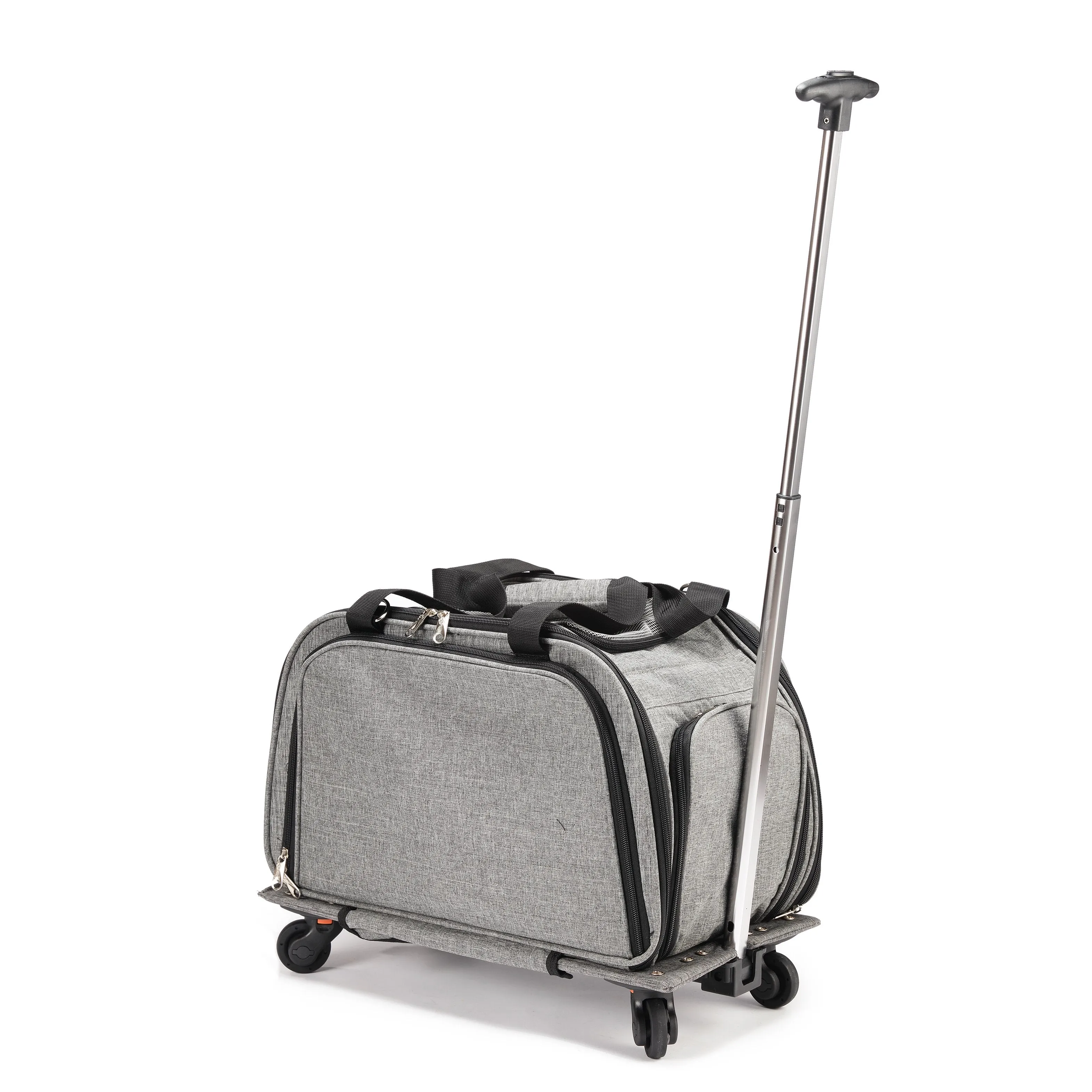 Happy Camper Expandable Pet Carrier: 4x Room, Durable Mesh, 360° Wheels, Faux-Sherpa Mat, Airline Approved, 3 Carrying Options, Zipper Doors, Removable Wheels & Base, Folds Flat for Travel for Dogs, Cats, Small Animals, Supports up to 15 LBS