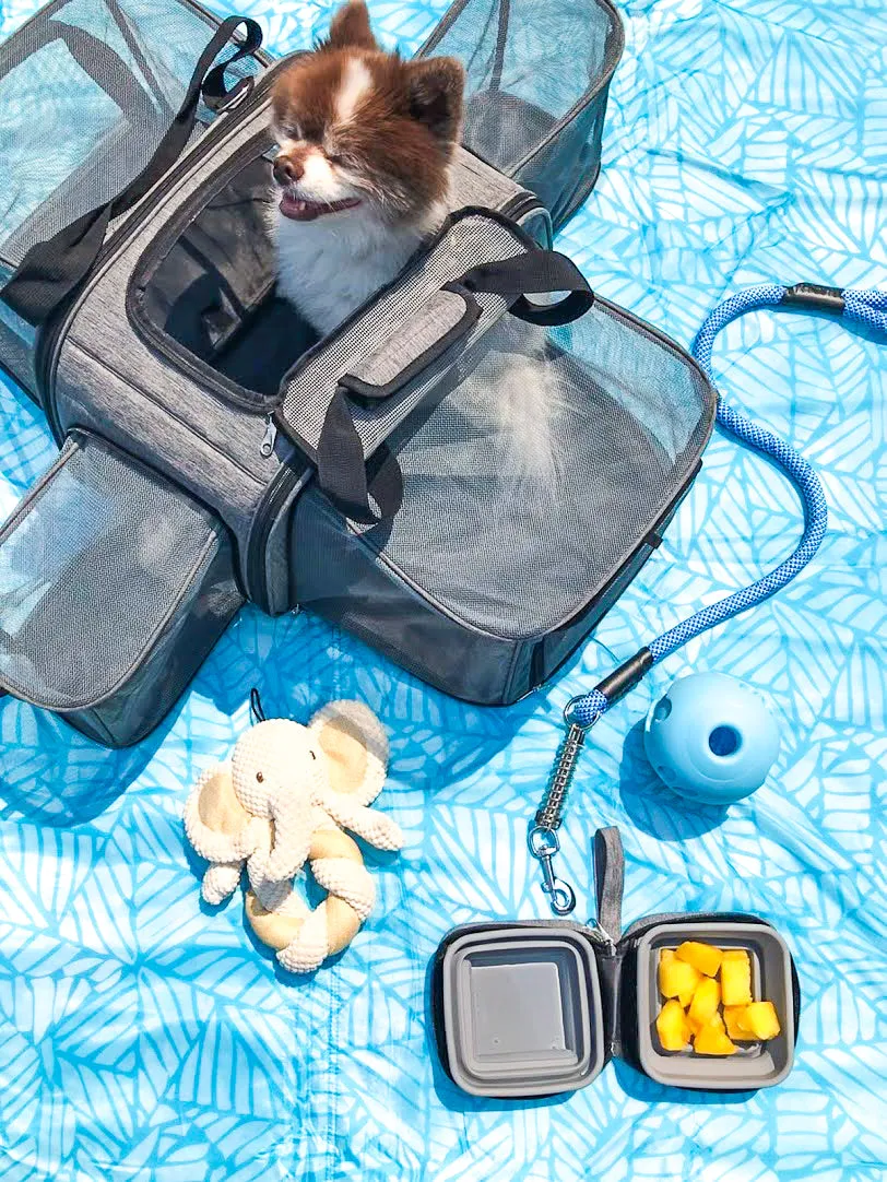 Happy Camper Expandable Pet Carrier: 4x Room, Durable Mesh, 360° Wheels, Faux-Sherpa Mat, Airline Approved, 3 Carrying Options, Zipper Doors, Removable Wheels & Base, Folds Flat for Travel for Dogs, Cats, Small Animals, Supports up to 15 LBS