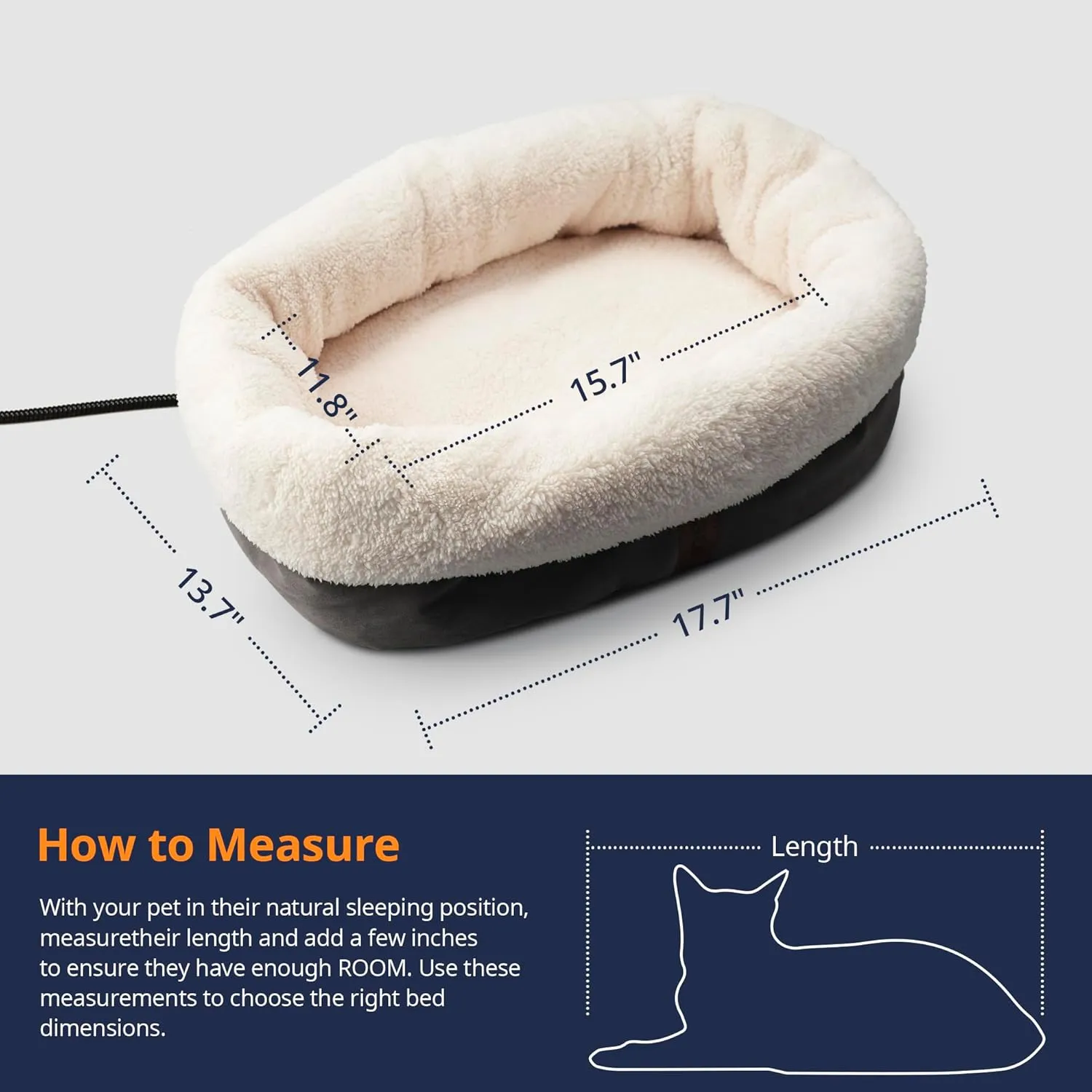 Heated Cat Bed with Auto Shut Off Timer, 17.7" x 13.7" Adjustable Temperature Indoor Pet Heating Cushion Bed for Kittens, Cats, Puppies and Small Dogs, Gray