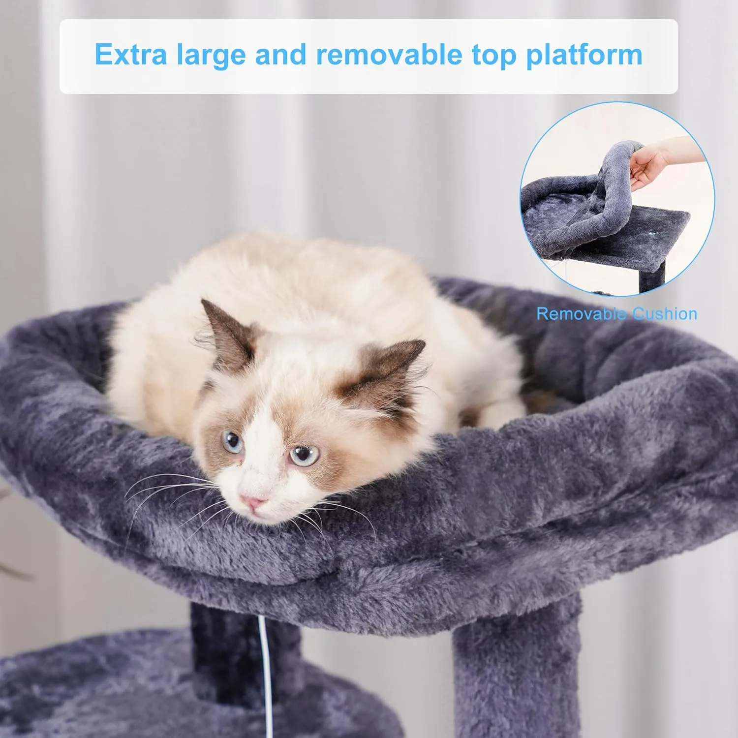 Hey-brother Cat Tree with Scratching Board, Cat Tower with Padded Plush Perch and Cozy Basket, Multi-Platform for Jump, Smoky Gray MPJ005G