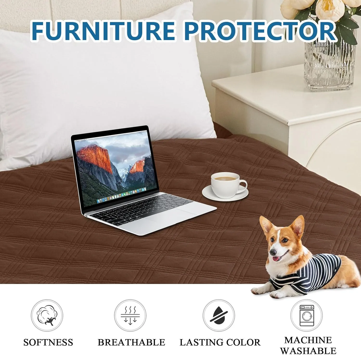hyha Waterproof Dog Blanket, Reversible Pet Bed Blanket, Soft Sofa Couch Cover for Dogs Washable, Waterproof Pet Couch Covers for Sofa Puppy Cats Furniture Protector(30"x70", Brown/Chocolate)