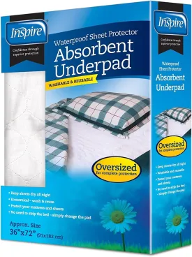 Inspire Washable Reusable Incontinence Underpad, Oversized 36x72 Inches, White, 1 Count