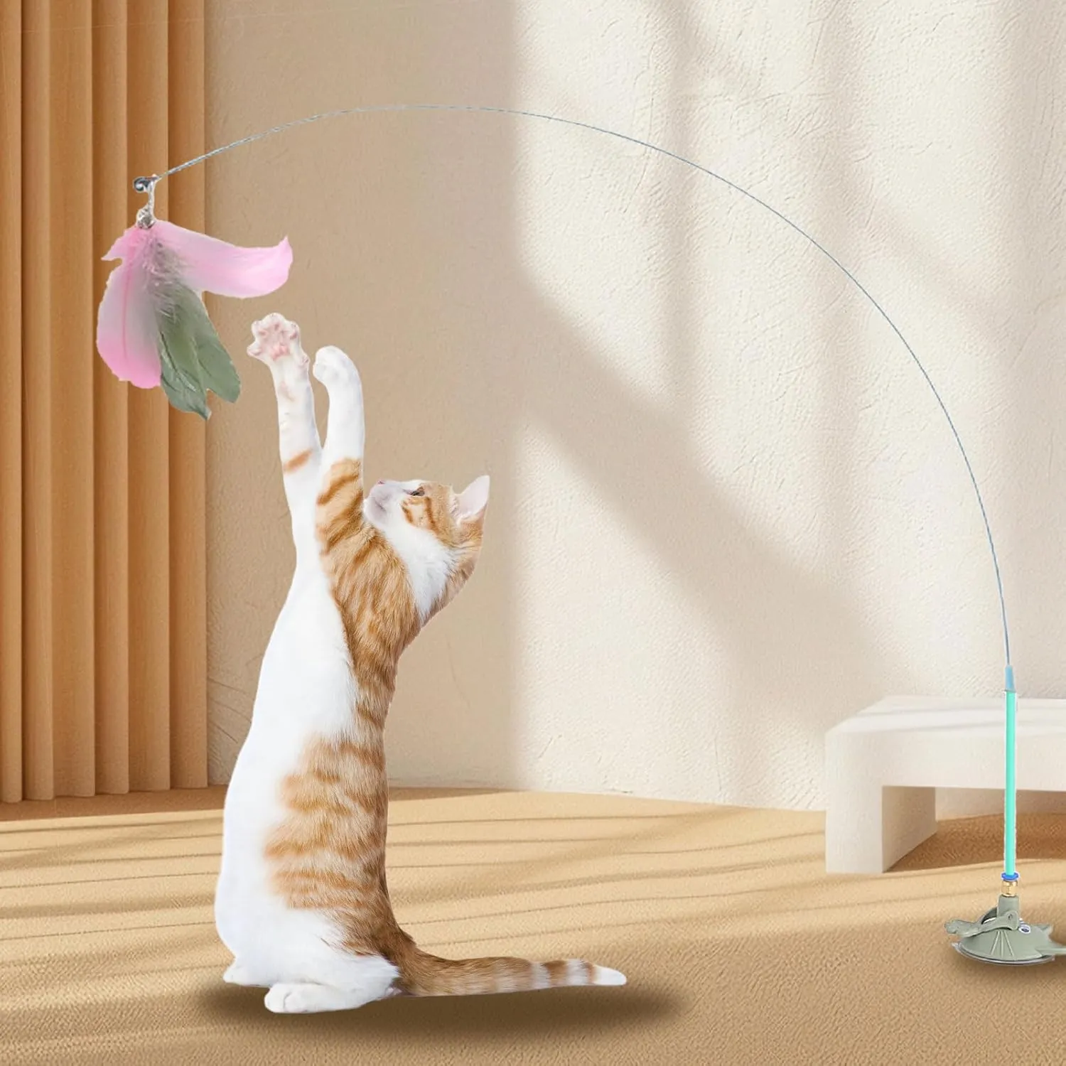 Interaction Suction Cup Cats Teasing Stick Toy Indoor Exercising Feathered Wand Rod Toy Cats Teasing Su