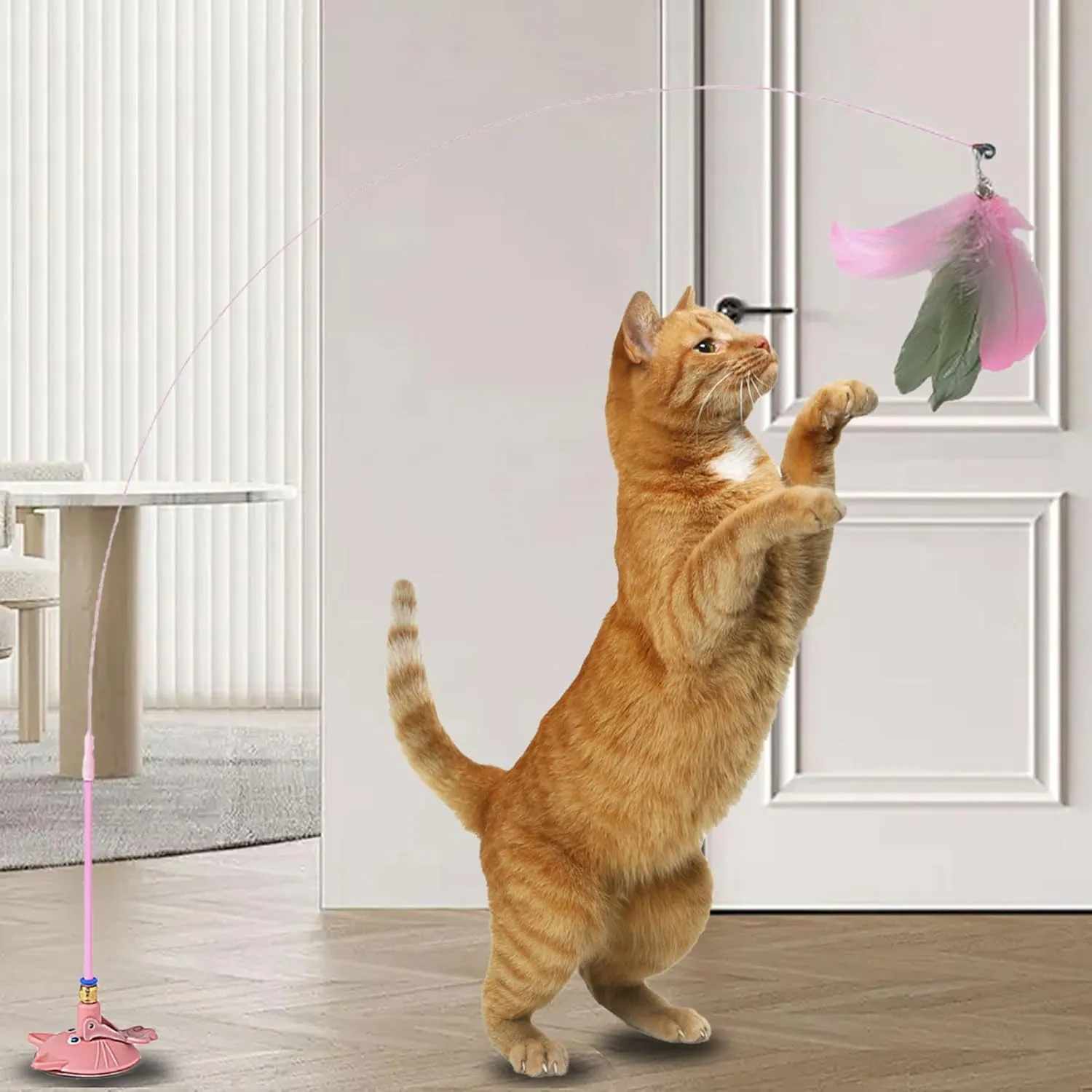 Interaction Suction Cup Cats Teasing Stick Toy Indoor Exercising Feathered Wand Rod Toy Cats Teasing Su