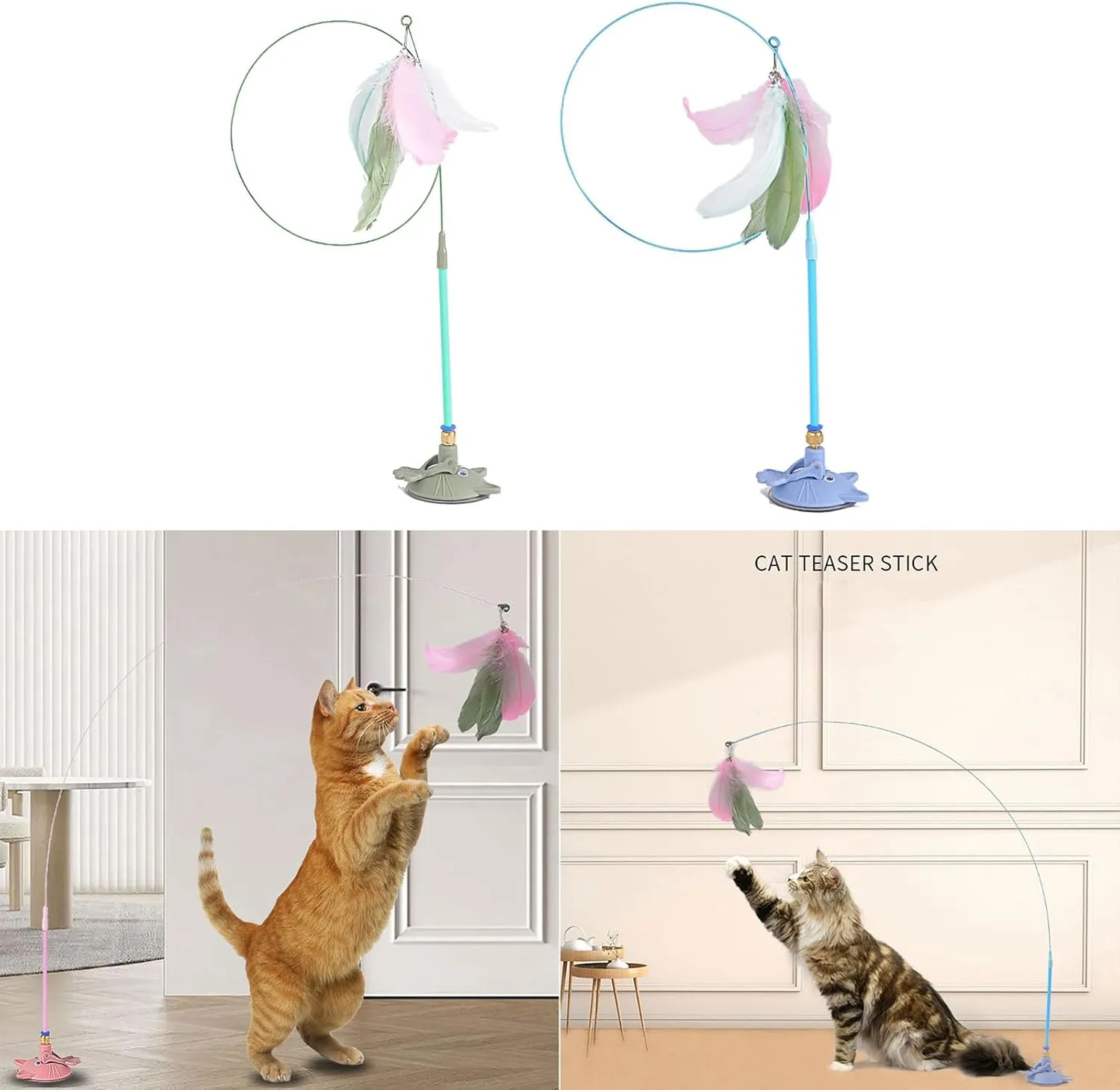 Interaction Suction Cup Cats Teasing Stick Toy Indoor Exercising Feathered Wand Rod Toy Cats Teasing Su