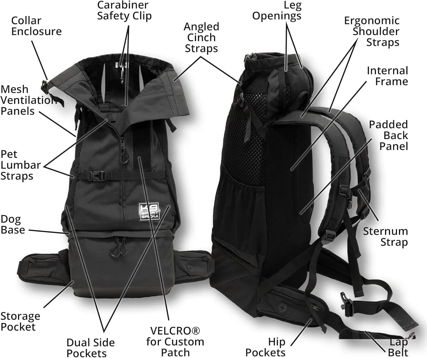 K9 Sport Sack Knavigate | Dog Carrier Dog Backpack for Most Dog Sizes | Front Facing Adjustable Dog Backpack Carrier | Veterinarian Approved (Small, Midnight Black)