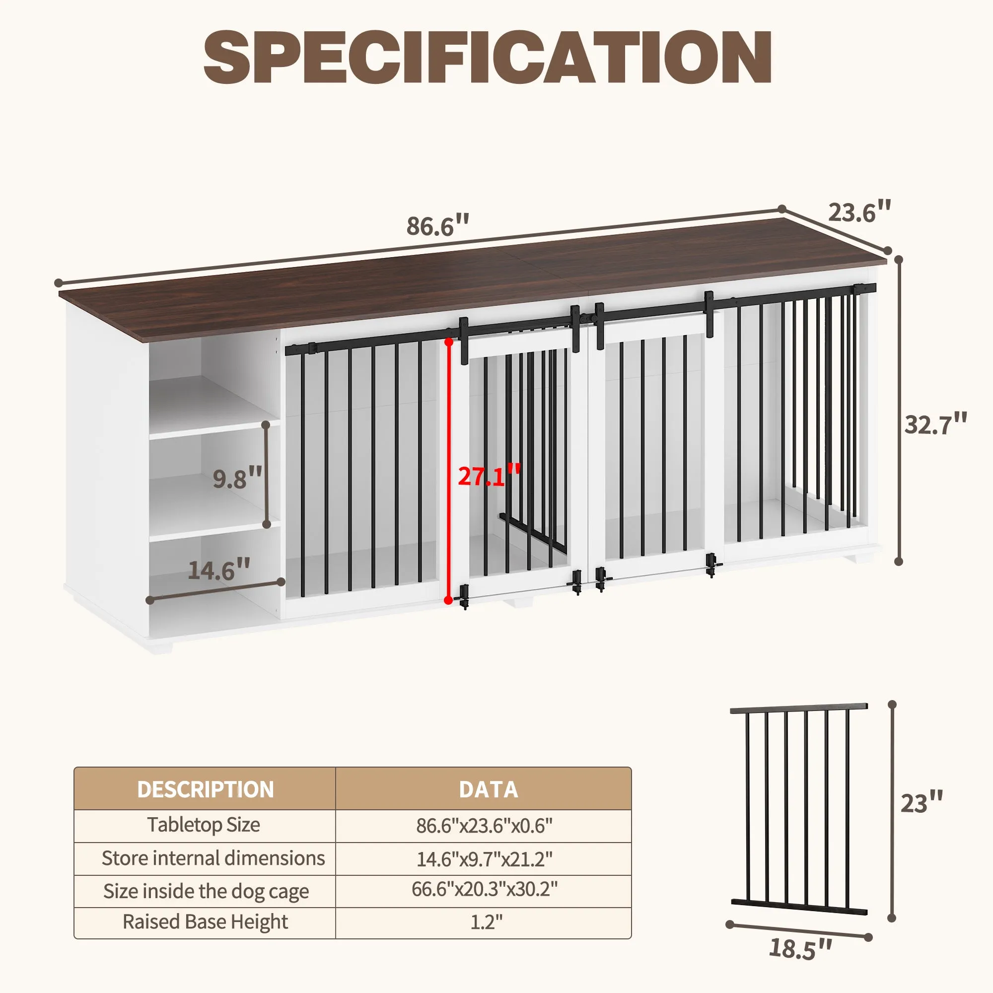 Large Dog Crate Furniture with Barn Doors and Divider