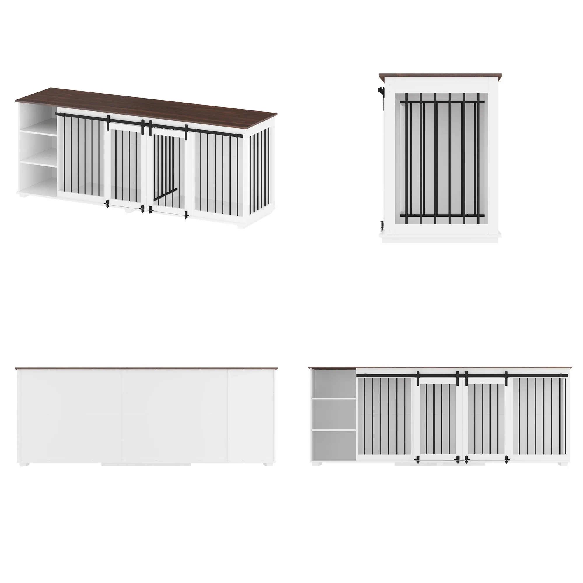 Large Dog Crate Furniture with Barn Doors and Divider
