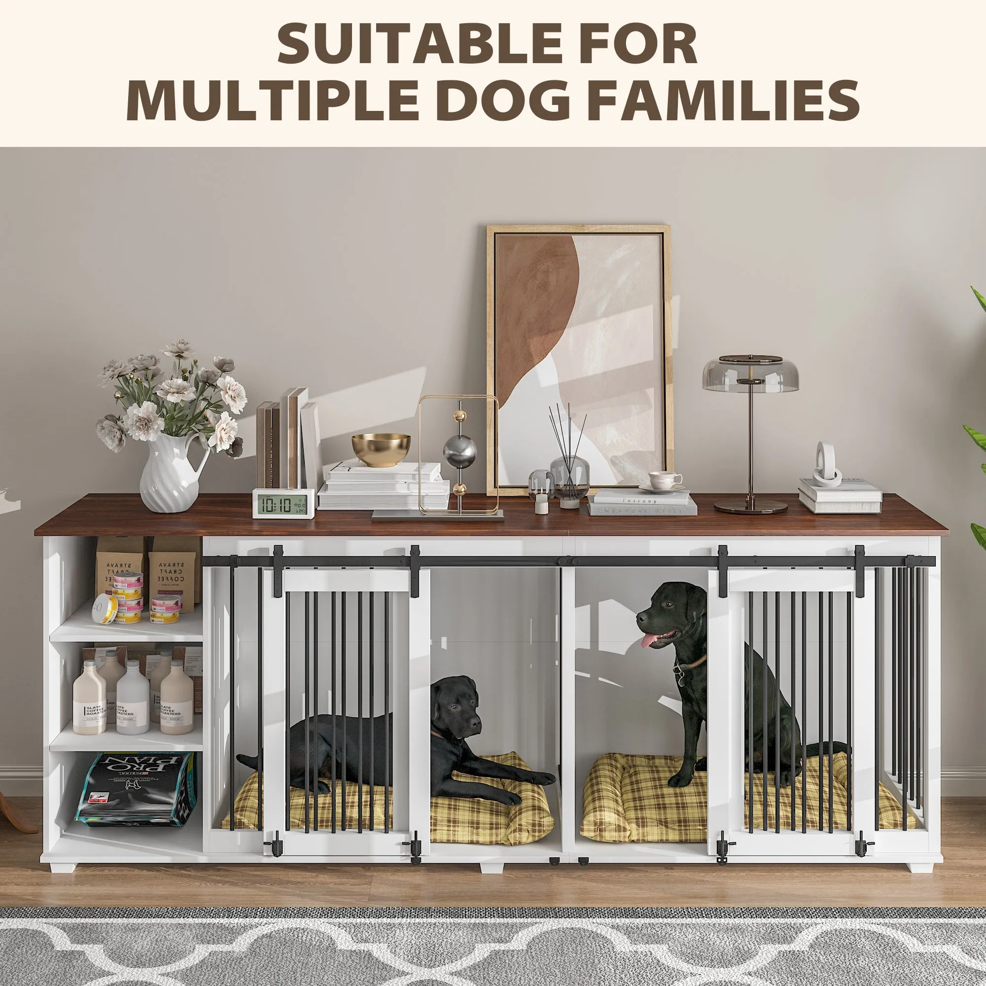 Large Dog Crate Furniture with Barn Doors and Divider