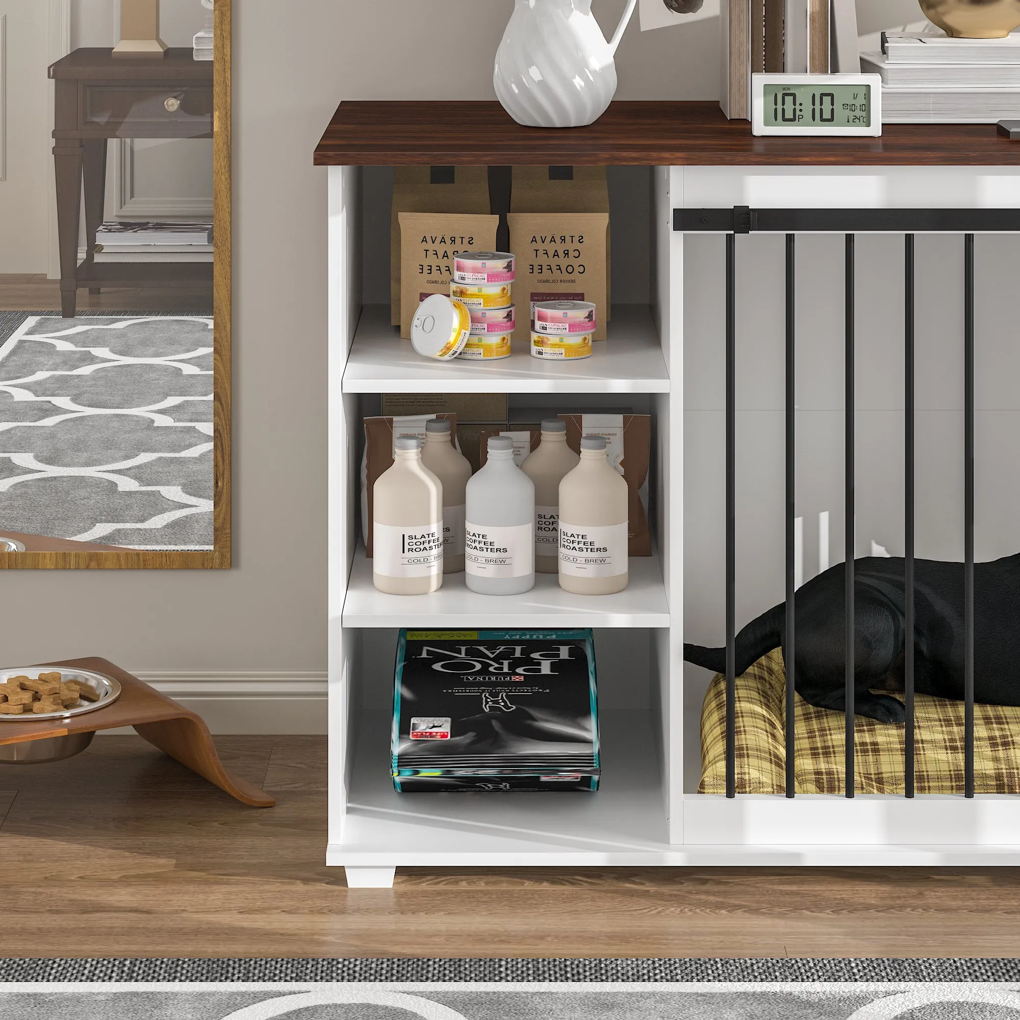 Large Dog Crate Furniture with Barn Doors and Divider