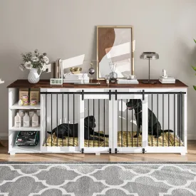 Large Dog Crate Furniture with Barn Doors and Divider