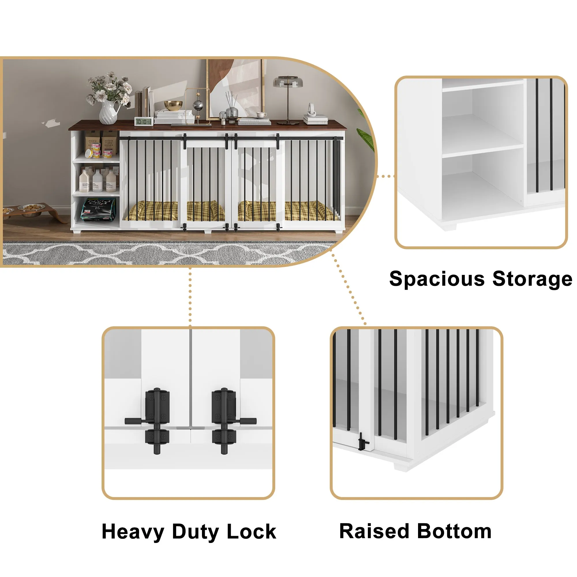 Large Dog Crate Furniture with Barn Doors and Divider