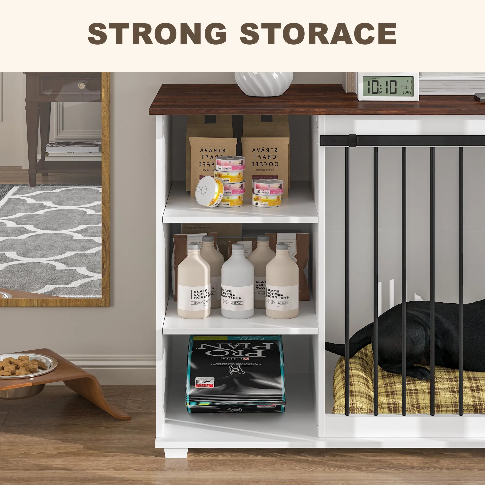 Large Dog Crate Furniture with Barn Doors and Divider