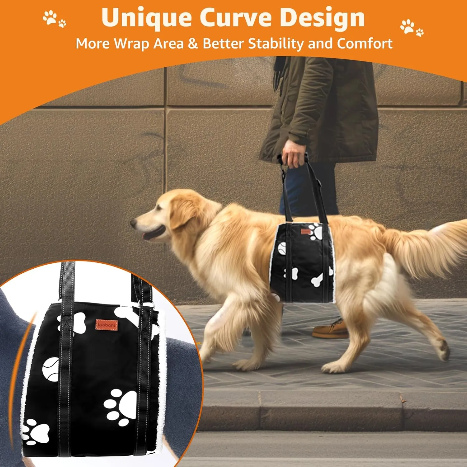 LOOBANI Dog Lift Harness for Back Legs, Portable Dog Sling for Large Dogs Hind Leg Support, Comfortable Leg Support Assistance for Elderly Dogs with Hip, ACL Brace, Senior, Injured (Medium) Black