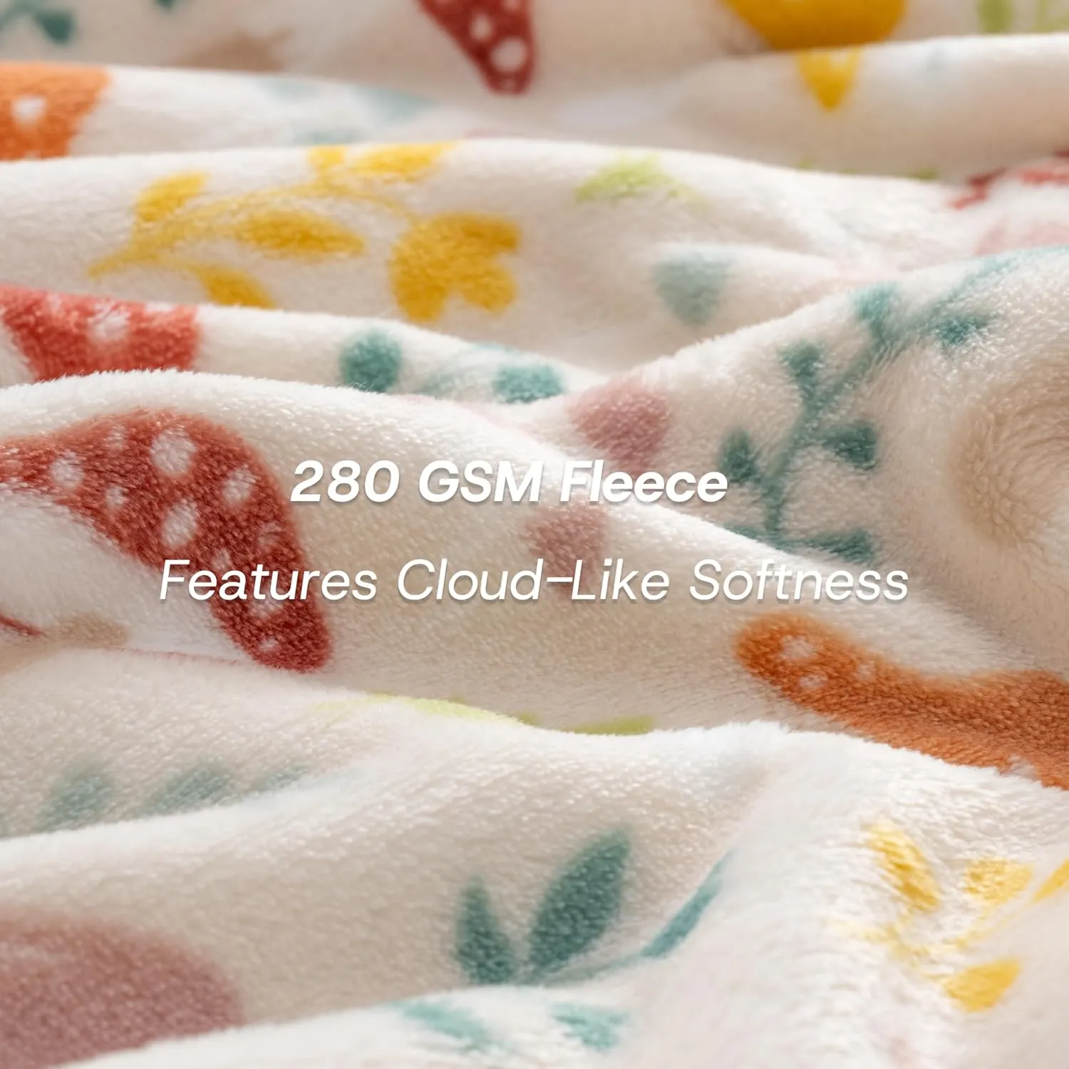 Luxury Printed Fleece Warm Blanket, Soft Lightweight Velvety Plush Throw for Couch and Bed, Cozy Comfy for All Seasons(Cream Various Mushrooms, 10890 Inches)