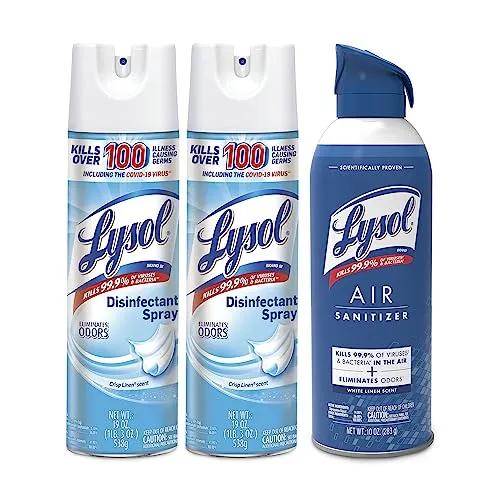 Lysol Bundle containing x2 Lysol Disinfectant Spray for Hard and Soft Surfaces, Crisp Linen, 19 Fl. Oz   Lysol Air Sanitizer Spray, For Air Sanitization and Odor Elimination, White Linen, 10 Fl. Oz
