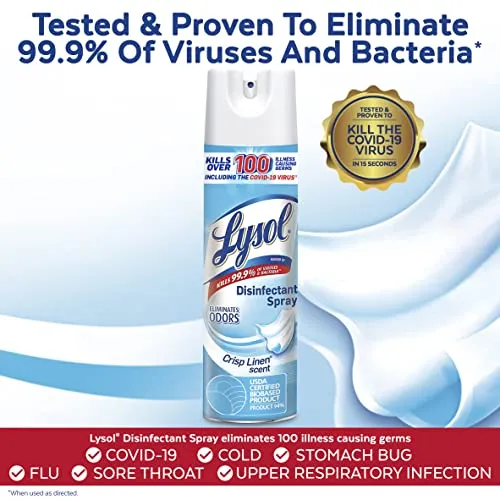 Lysol Bundle containing x2 Lysol Disinfectant Spray for Hard and Soft Surfaces, Crisp Linen, 19 Fl. Oz   Lysol Air Sanitizer Spray, For Air Sanitization and Odor Elimination, White Linen, 10 Fl. Oz