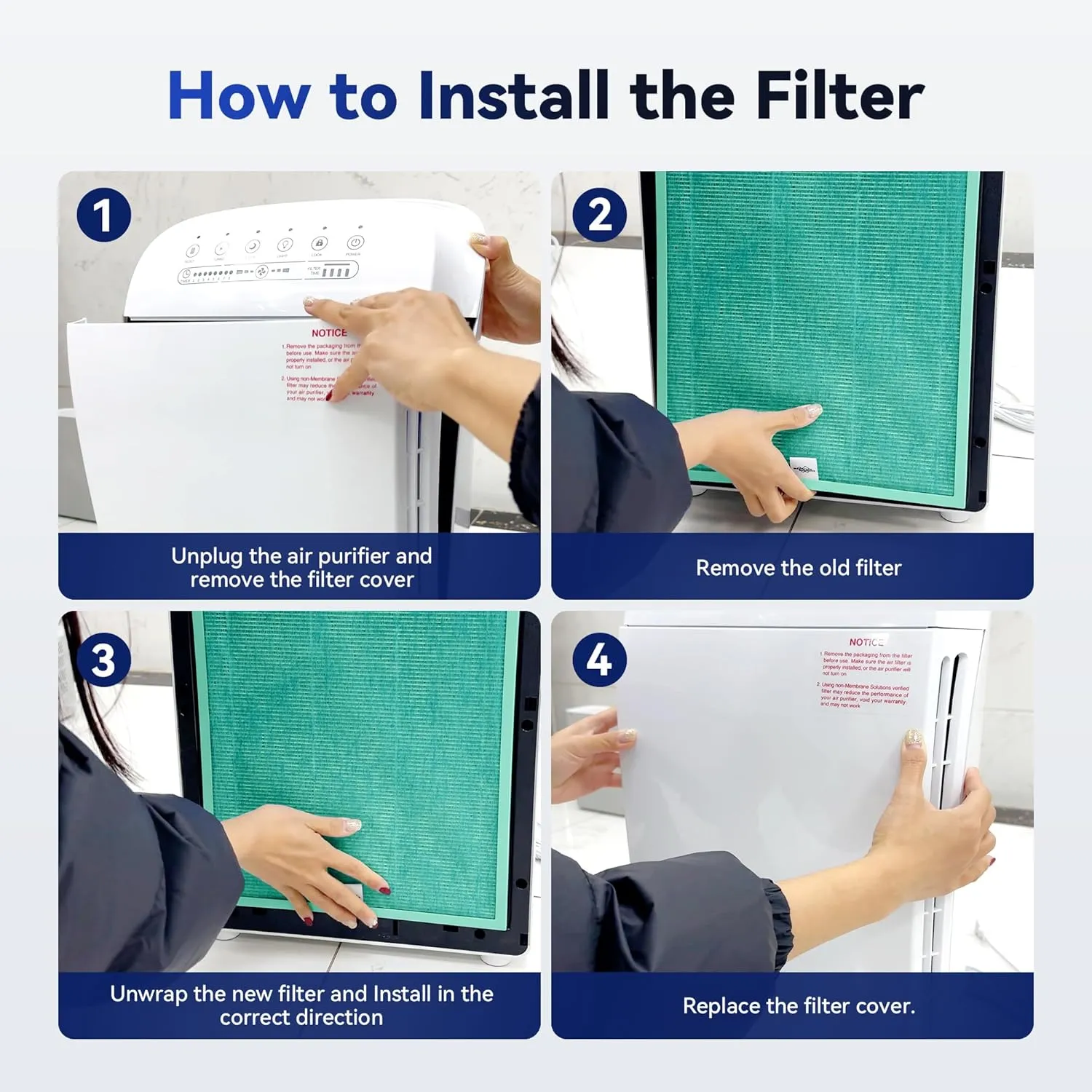Membrane Solutions MSA3/MSA3S Genuine Pet Odor Removal Air Purifier Filter Replacement 2 Pack, Upgraded 4-in-1 H13 True HEPA Filter with OdallerPure Technology
