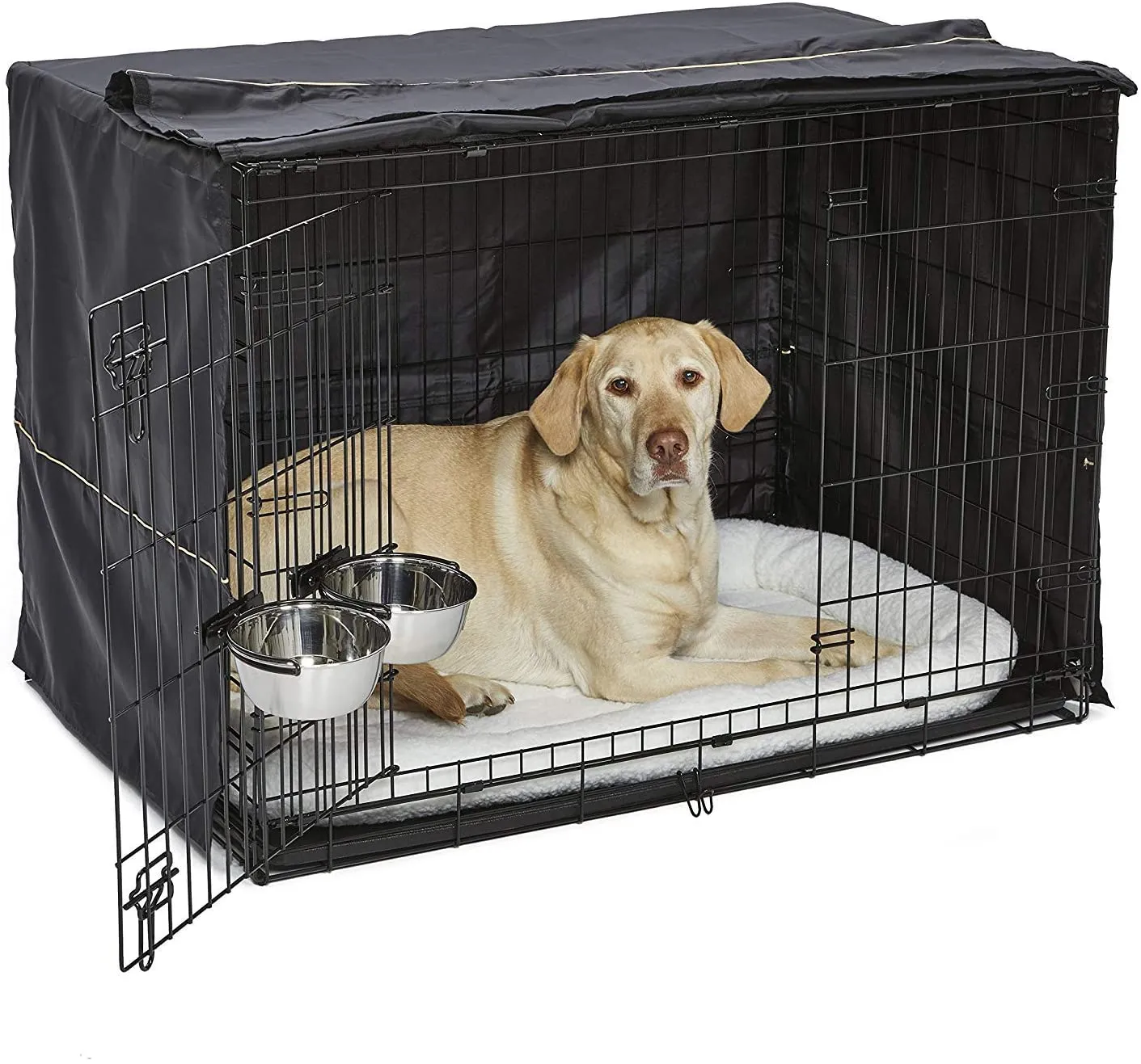 Midwest iCrate Dog Crate Kit - 2 Door Dog Crate, Fleece pet Bed, Crate Cover, Food and Water Bowls - Midwest Homes for Pets iCrate Dog Crate Kit