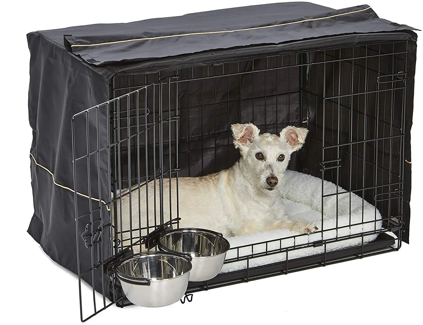 Midwest iCrate Dog Crate Kit - 2 Door Dog Crate, Fleece pet Bed, Crate Cover, Food and Water Bowls - Midwest Homes for Pets iCrate Dog Crate Kit