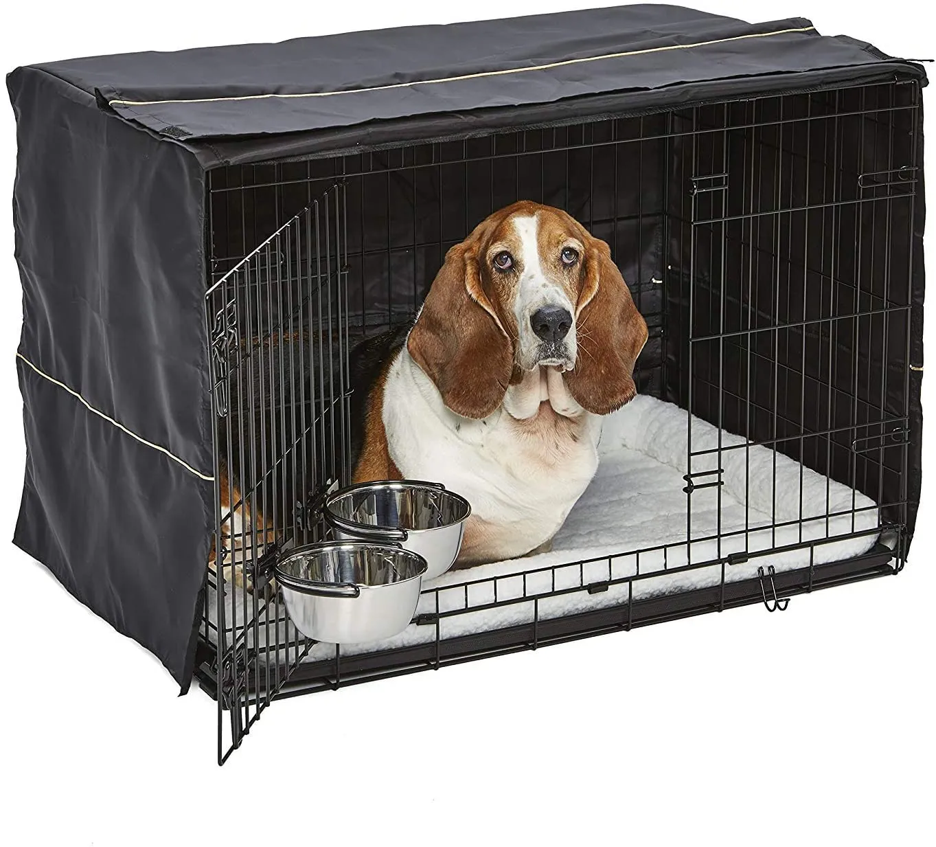 Midwest iCrate Dog Crate Kit - 2 Door Dog Crate, Fleece pet Bed, Crate Cover, Food and Water Bowls - Midwest Homes for Pets iCrate Dog Crate Kit