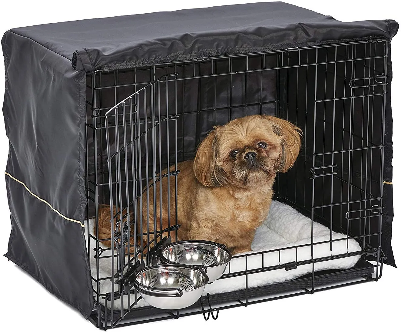 Midwest iCrate Dog Crate Kit - 2 Door Dog Crate, Fleece pet Bed, Crate Cover, Food and Water Bowls - Midwest Homes for Pets iCrate Dog Crate Kit