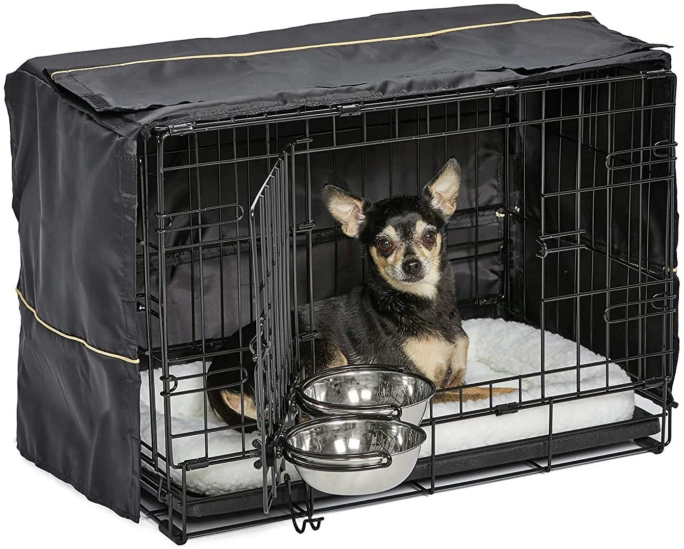Midwest iCrate Dog Crate Kit - 2 Door Dog Crate, Fleece pet Bed, Crate Cover, Food and Water Bowls - Midwest Homes for Pets iCrate Dog Crate Kit