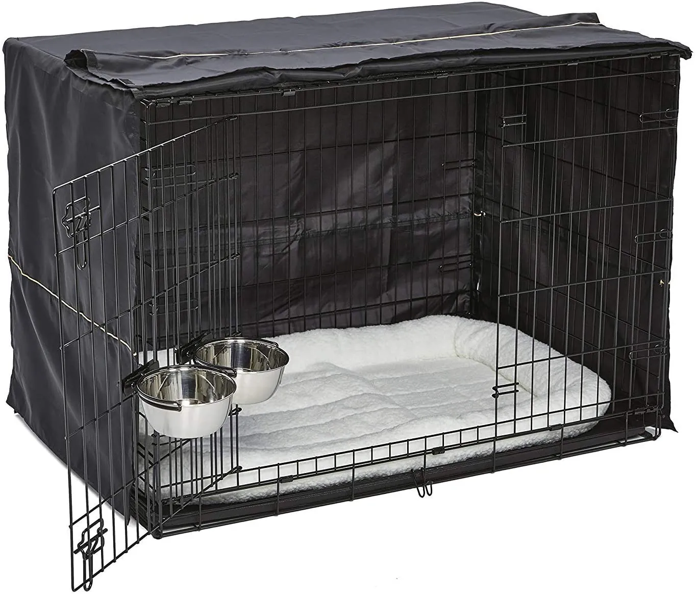 Midwest iCrate Dog Crate Kit - 2 Door Dog Crate, Fleece pet Bed, Crate Cover, Food and Water Bowls - Midwest Homes for Pets iCrate Dog Crate Kit