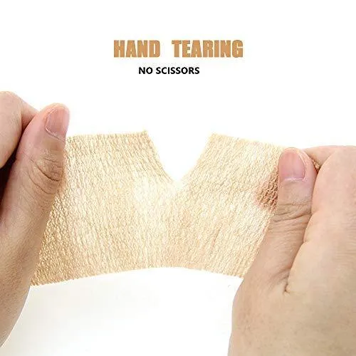 MUEUSS Self Adhesive Bandage Tape Vet Wrap Self Adherent Cohesive Bandages First Aid Wrap Approved 2 inches x 5 Yards (New Beige, 2 Inches / 6 roll)